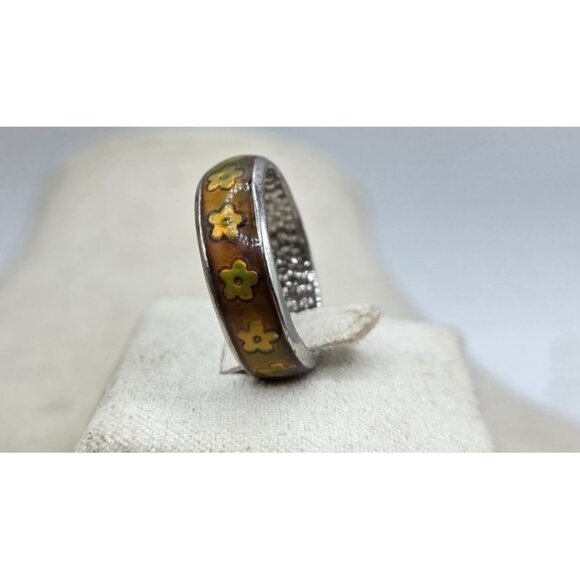 Brownish Band With Yellow Flowers Size 7 Mood Ring - Picture 2 of 3